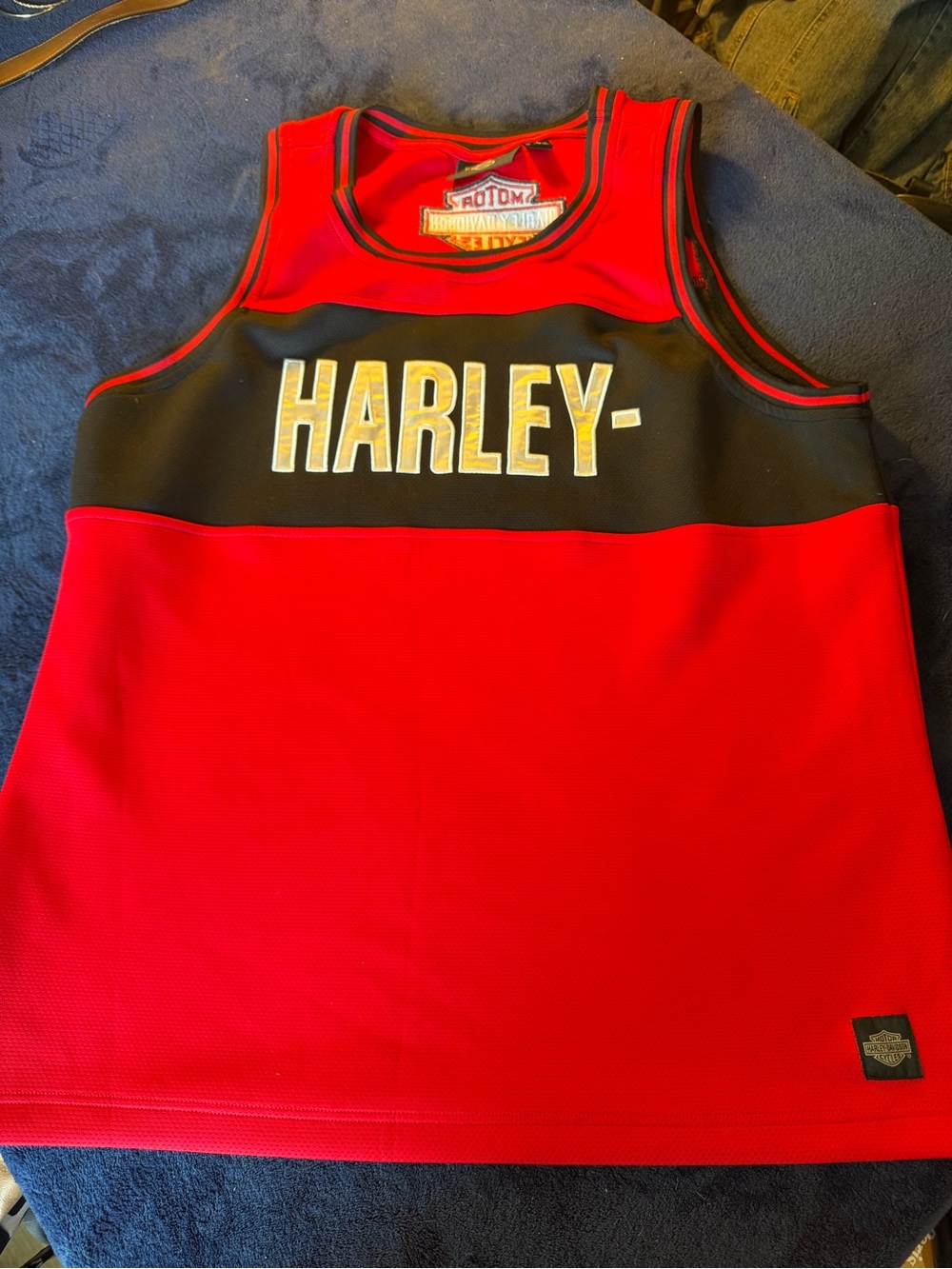 Harley-Davidson Red and Black Ribbed Neck Tank with Embroidered Patch